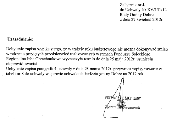 uzasadnienie rada gminy dobre fundusz sołecki 2012